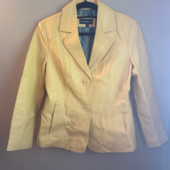 Yellow Leather Blazer Jacket - Picture 1 of 6